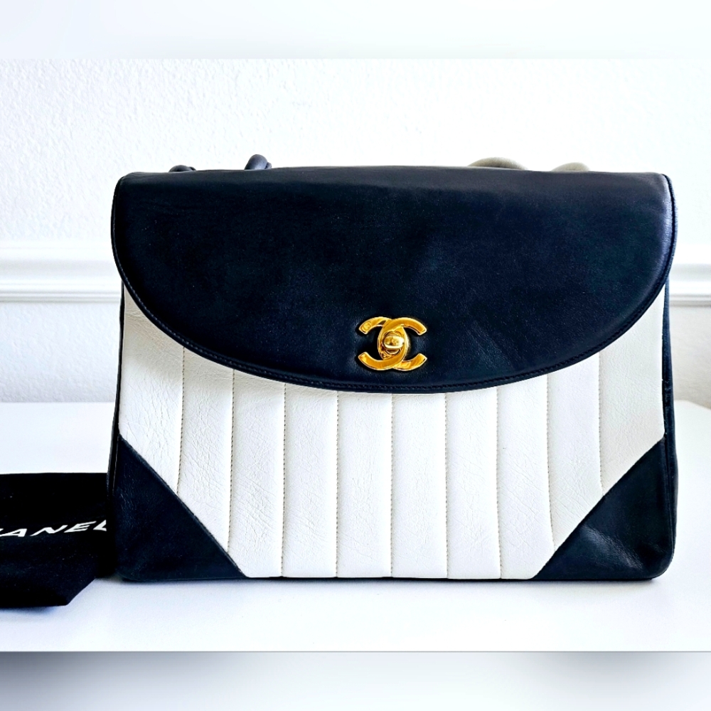 Chanel Dark Navy & White Mademoiselle Flap Bag